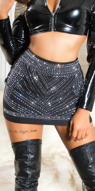 Highwaist Party Mini skirt with glittering stones Black